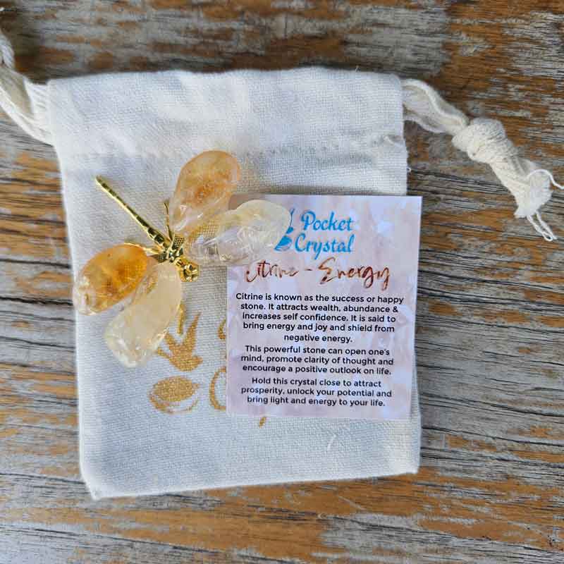 Citrine Pocket Crystal Dragonfly Gold - Energy  & Success