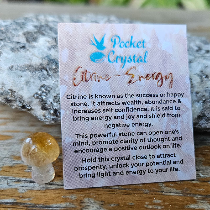 Citrine Pocket Crystal Mushroom  - Energy  & Success