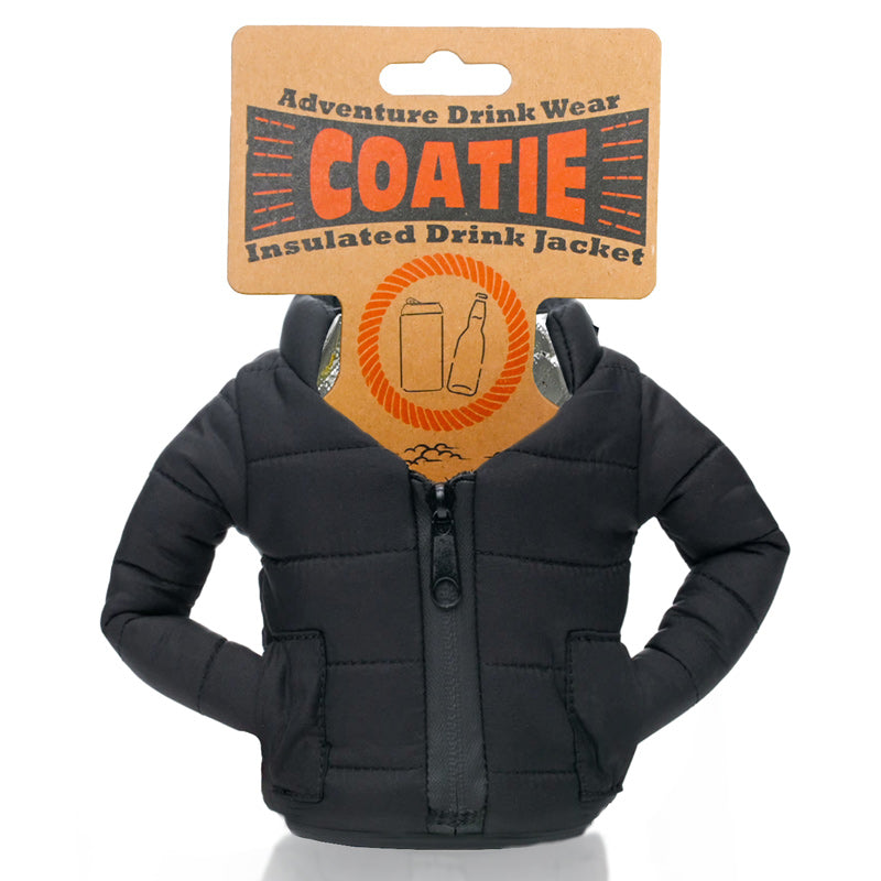 Coatie Puffer Jacket Stubby Holder Fun Gift - Black
