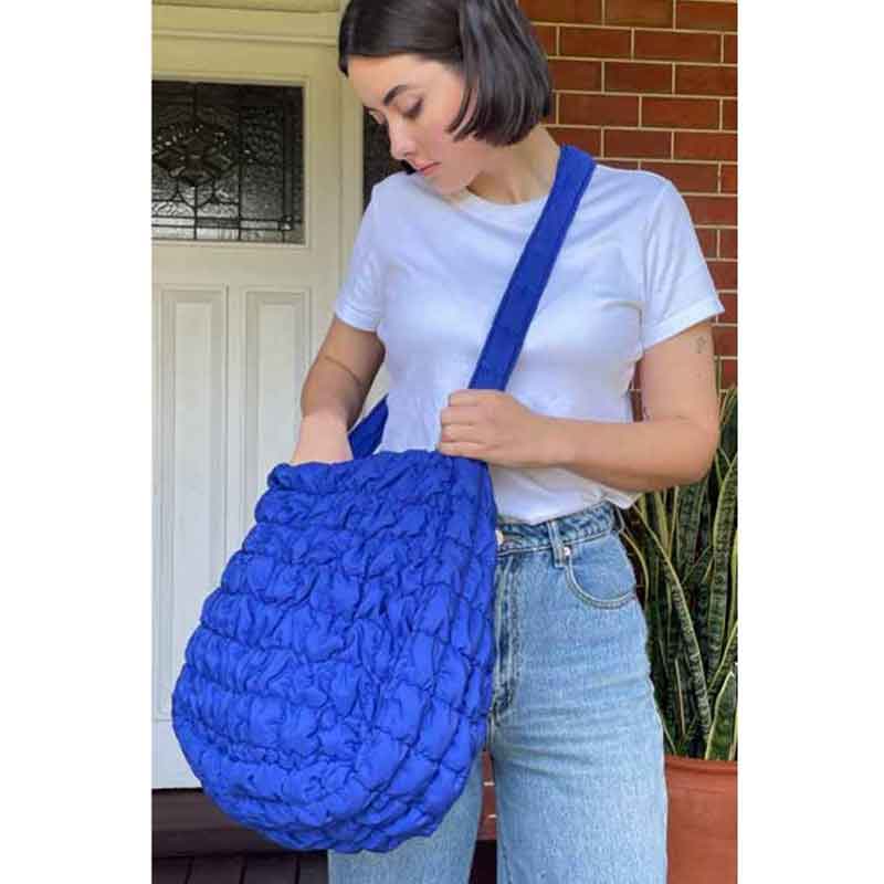 Quilted Carryall Tote Bag - Cobalt Blue