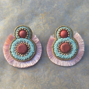 Coral Beaded Circle Earrings - Handcrafted