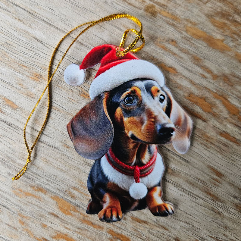 Dachshund Christmas Dog Hanging Ornament  - Santa Hat Red