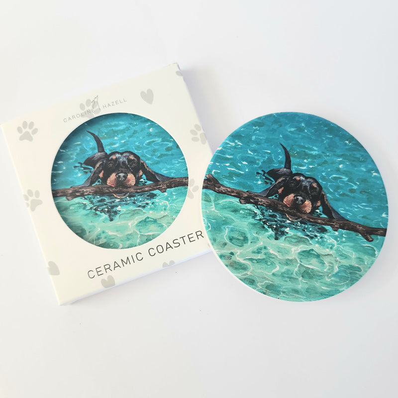 Beach Dogs Ceramic Coaster - Dachshund