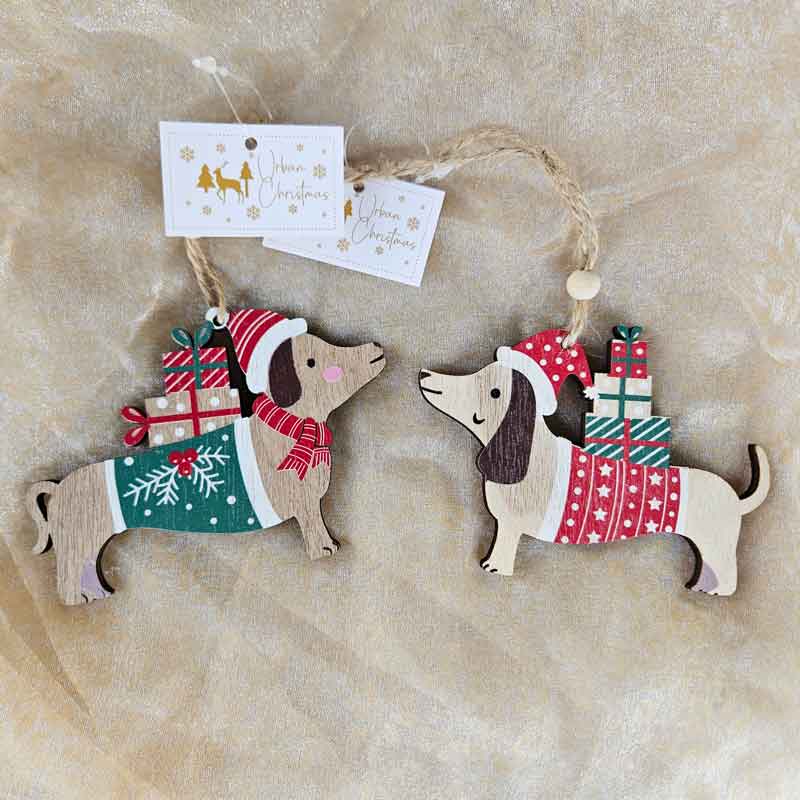 Dachshund Christmas Dog Hanging Ornament Set of 2