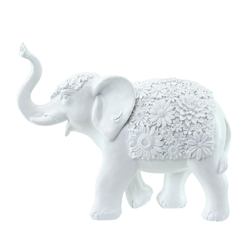 Elephant Figurine Daisy Floral Design - White