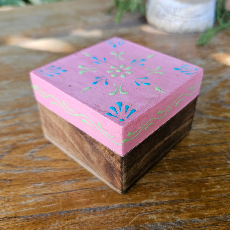 Dark Pink Mini Wood Box - Handpainted