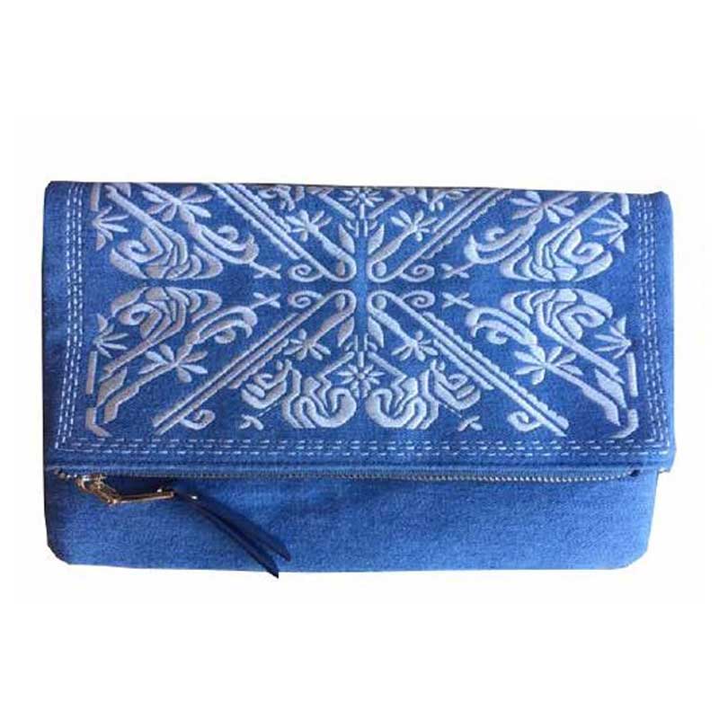 Embroidered Denim Clutch