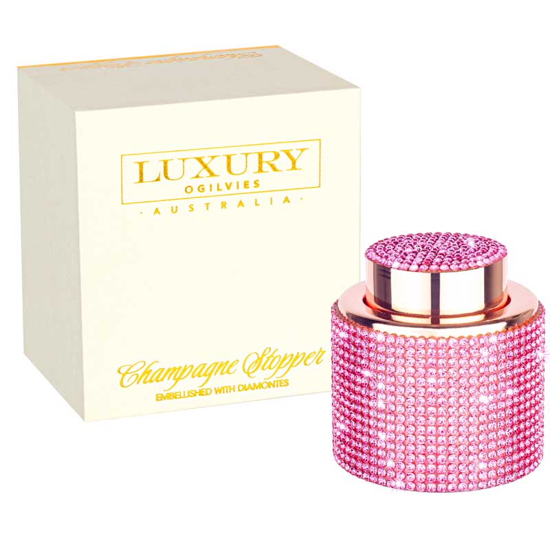 Diamonte Champagne Stopper Gift Boxed - Pink