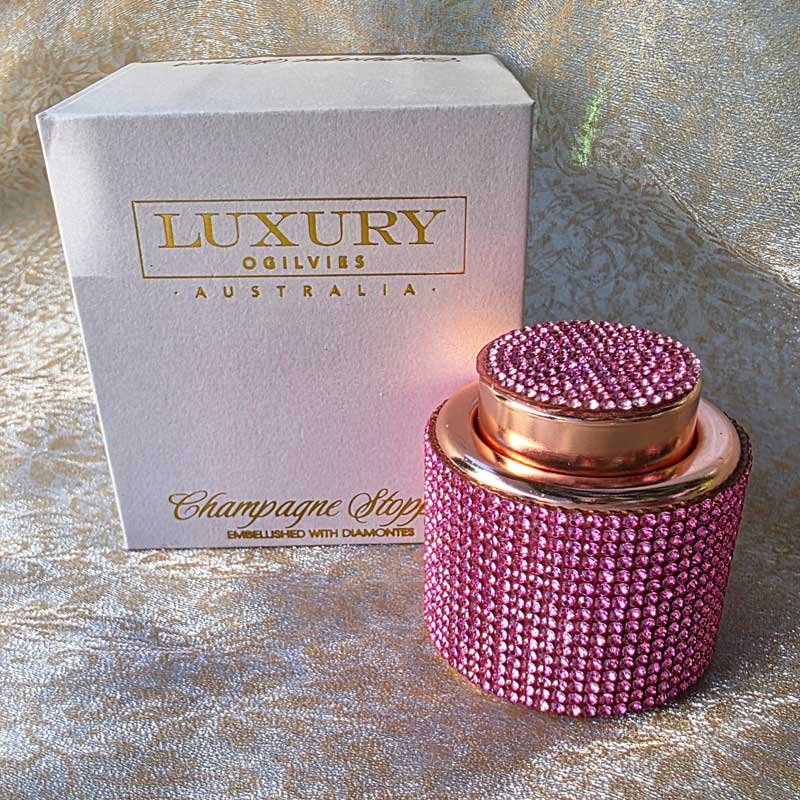 Diamonte Champagne Stopper Gift Boxed - Pink