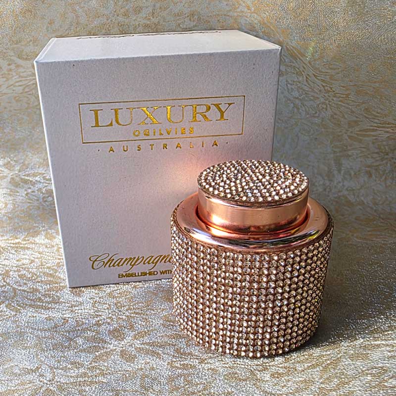 Diamonte Champagne Stopper Gift Boxed - Rose Gold