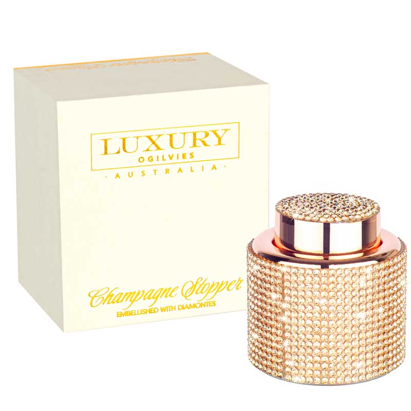 Diamonte Champagne Stopper Gift Boxed - Rose Gold