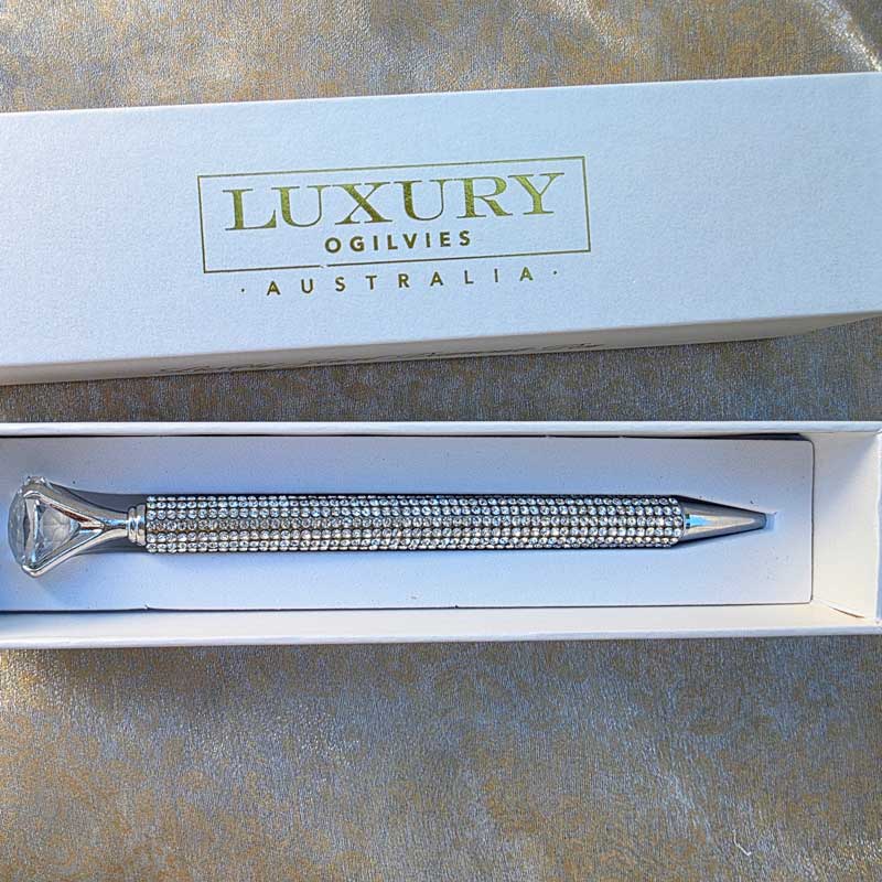 Diamonte & Jewel Pen Gift Boxed - Silver