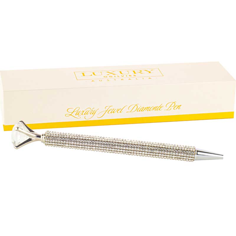 Diamonte & Jewel Pen Gift Boxed - Silver