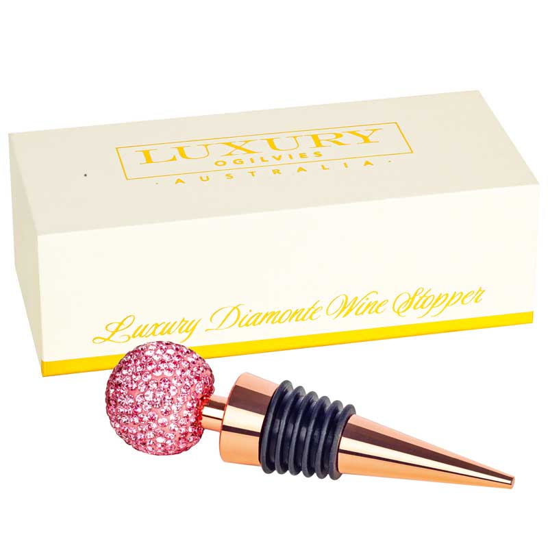 Diamonte Wine Stopper Gift Boxed - Pink