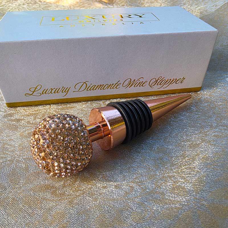 Diamonte Wine Stopper Gift Boxed - Rose Gold