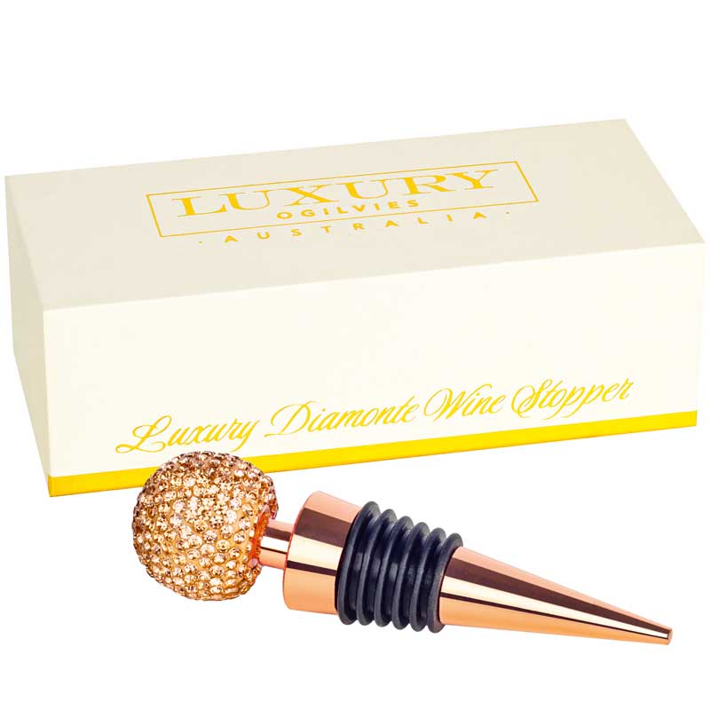 Diamonte Wine Stopper Gift Boxed - Rose Gold
