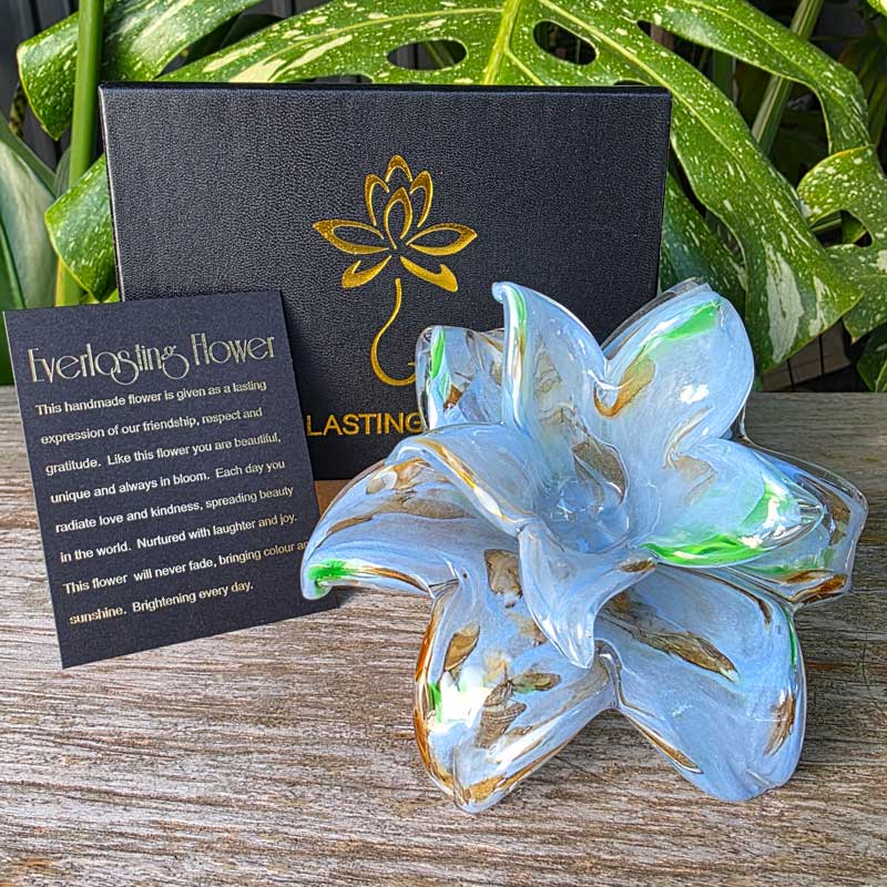 Glass Everlasting Double Flower - Soft Blue