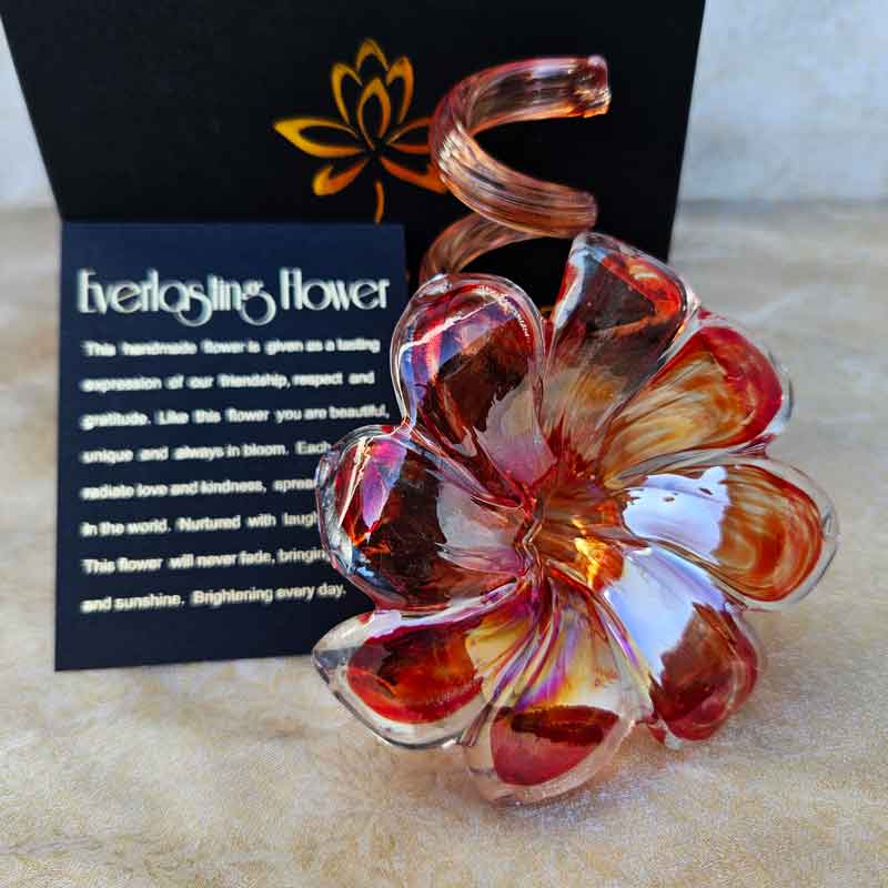 Glass Everlasting Flower - Red & Gold