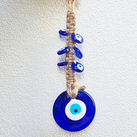 Evil Eye Glass Woven Hanging Ornament