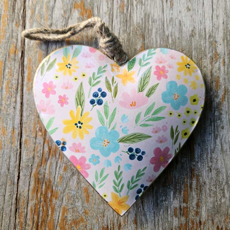 Spring Florals Metal Heart Ornament - Extra Large