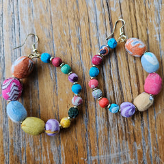 Recycled Fabric Circle Handcrafted Earrings