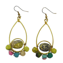 Recycled Fabric Brass Drop Handcrafted Earrings