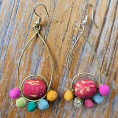 Recycled Fabric Brass Drop Handcrafted Earrings