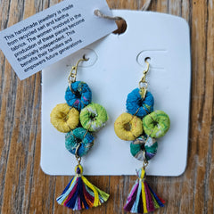 Recycled Fabric Multi Circle Tassel Handcrafted Earrings