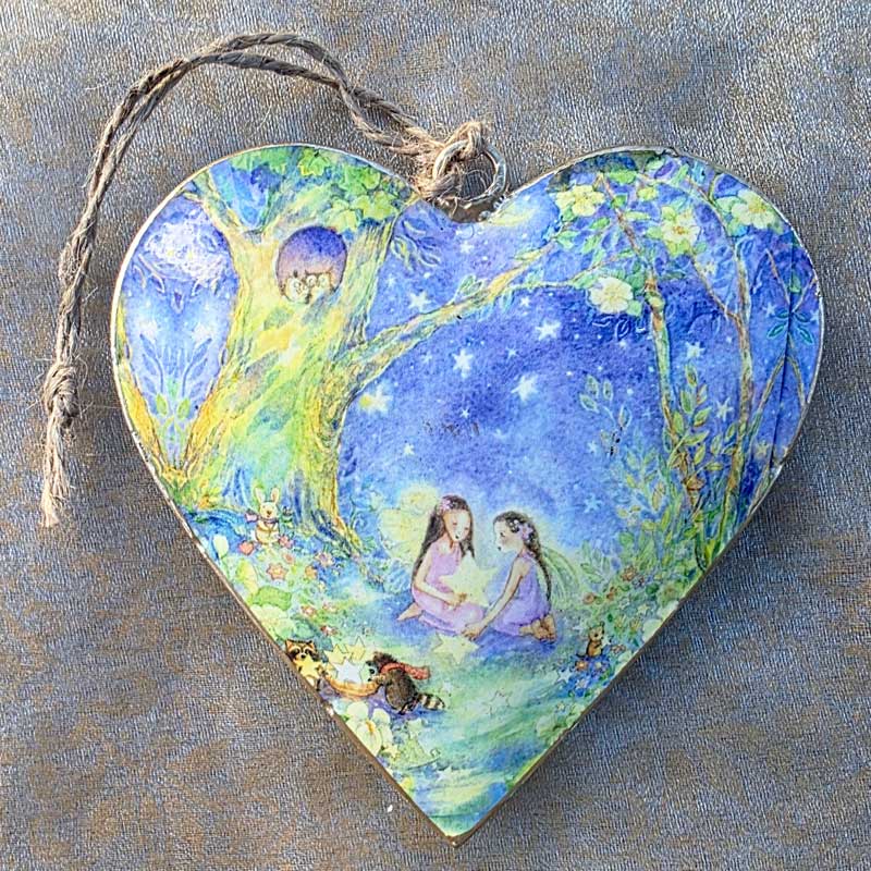 Fairies In Night Sky Metal Heart Ornament