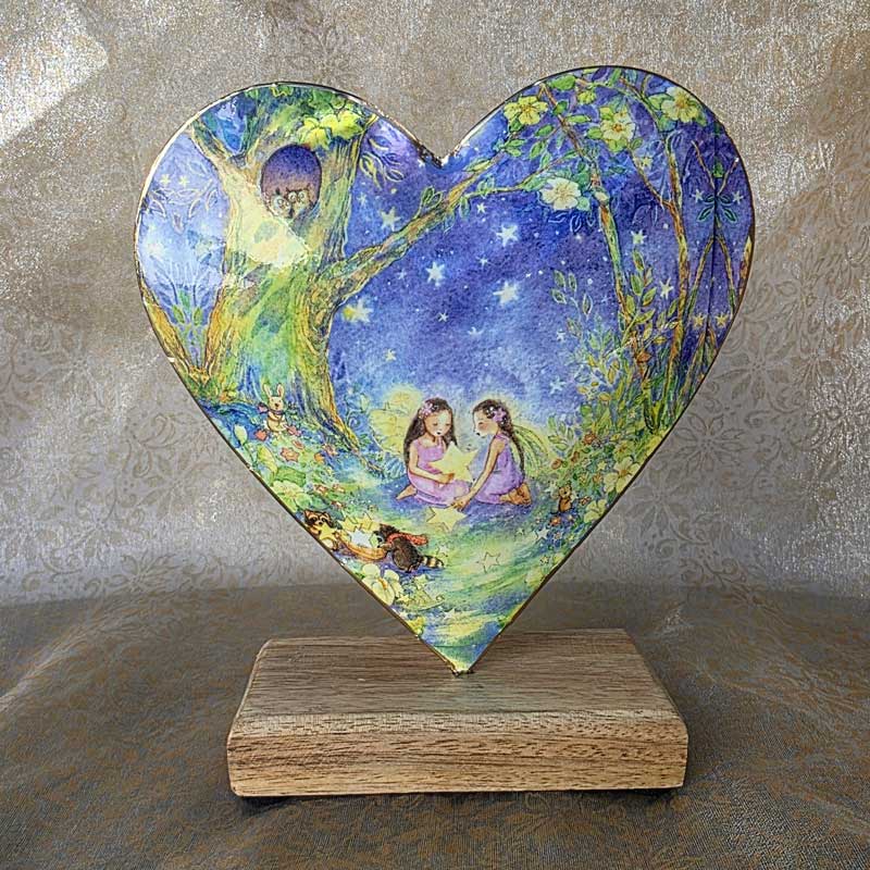 Fairies In Night Sky Metal Heart on Stand