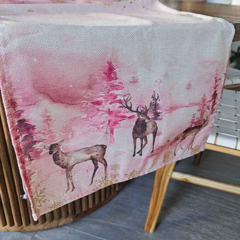 Christmas Table Runner - Festive Reindeer Pink