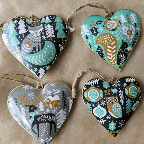 Festive Woodland Hanging Metal Heart Ornament - Squirrel
