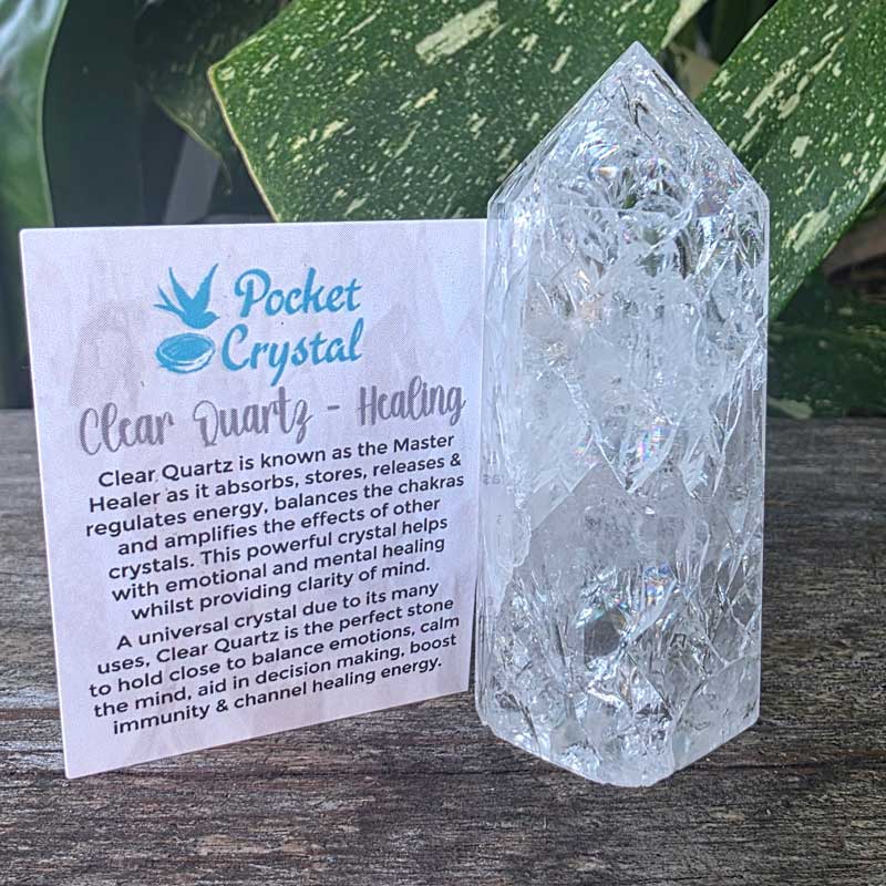 Fire & Ice Clear Quartz Pocket Crystal Point Wand - Healing