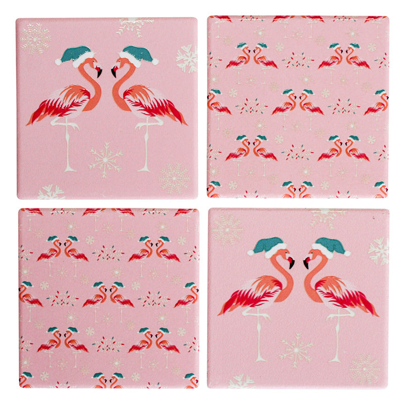 Flamingo Christmas Set of 4 Coasters