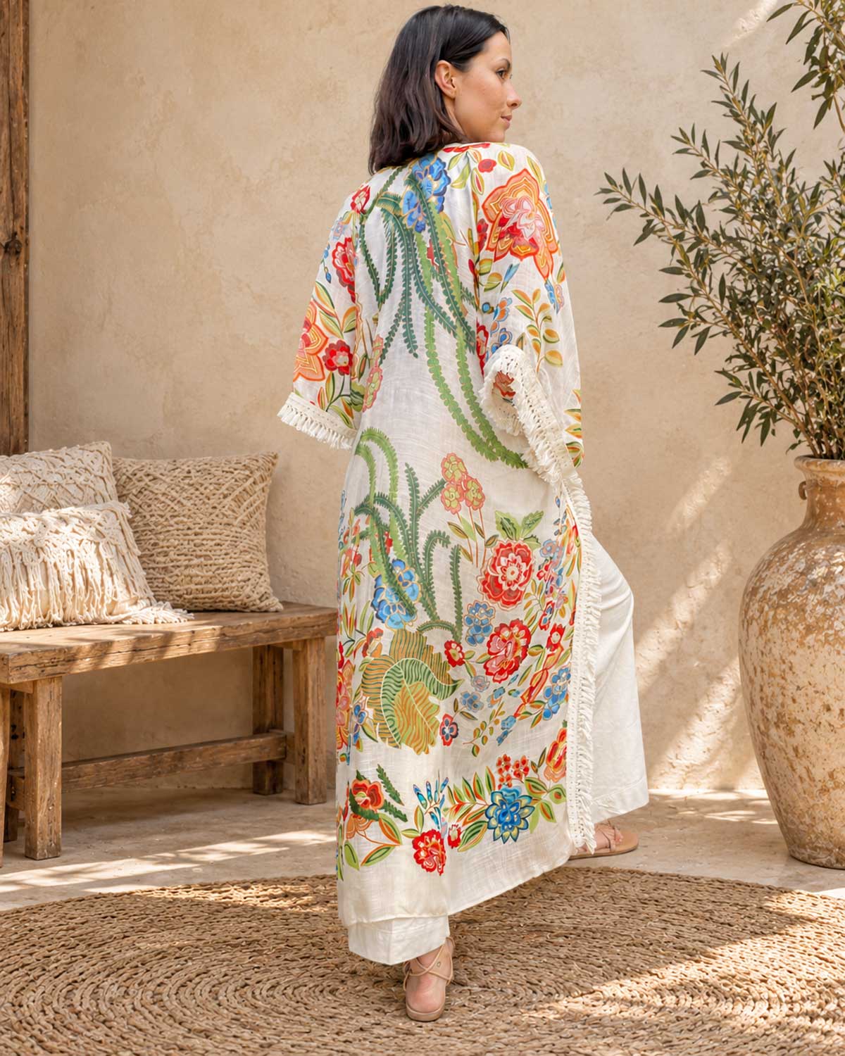 Floral Tapestry Tassel Longline Kimono