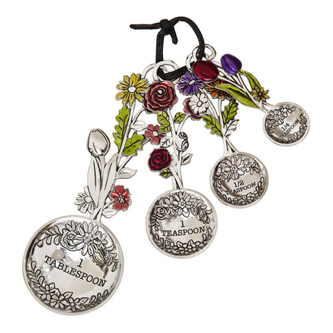 Set of 4 Metal Flower Bouquet Measuring Spoons Gift Boxed