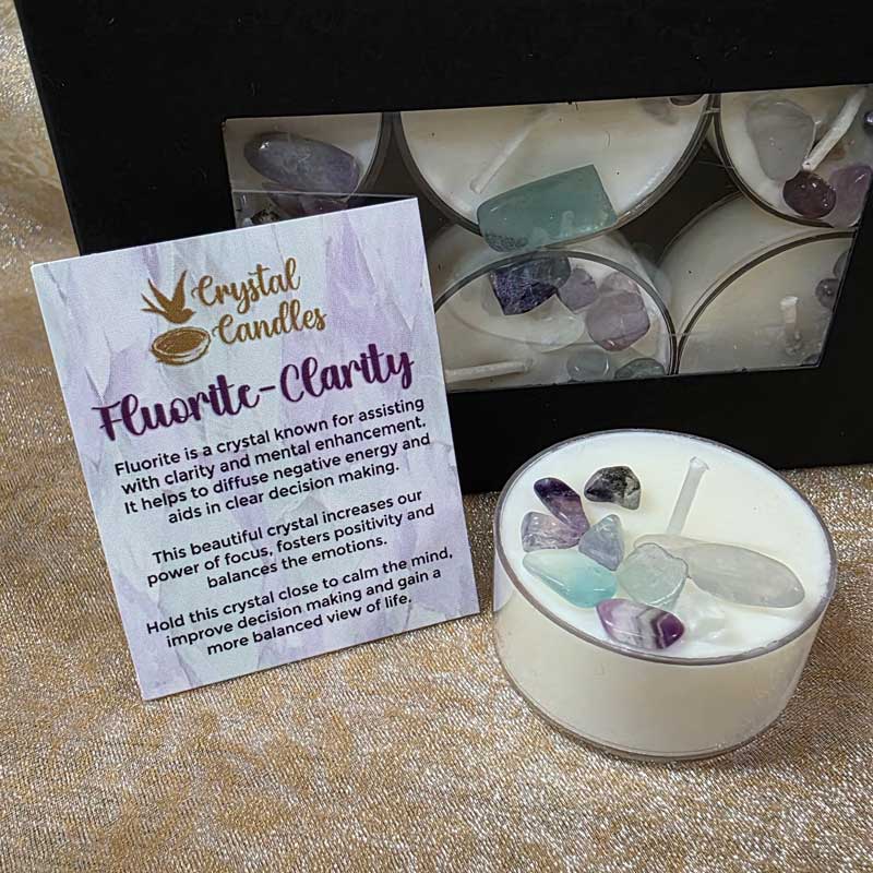 Fluorite Crystal Soy Tealight Candles Set of 6  - Coconut Lime