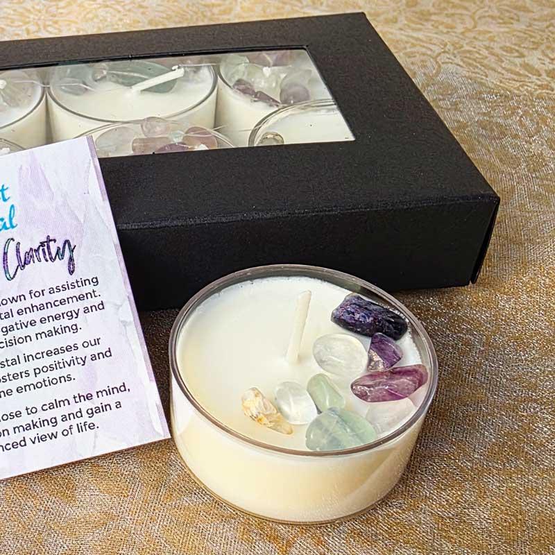 Fluorite Crystal Soy Tealight Candles Set of 6  - Coconut Lime