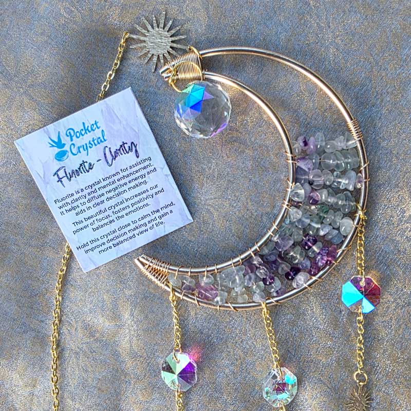 Fluorite Crystal Suncatcher - Moon