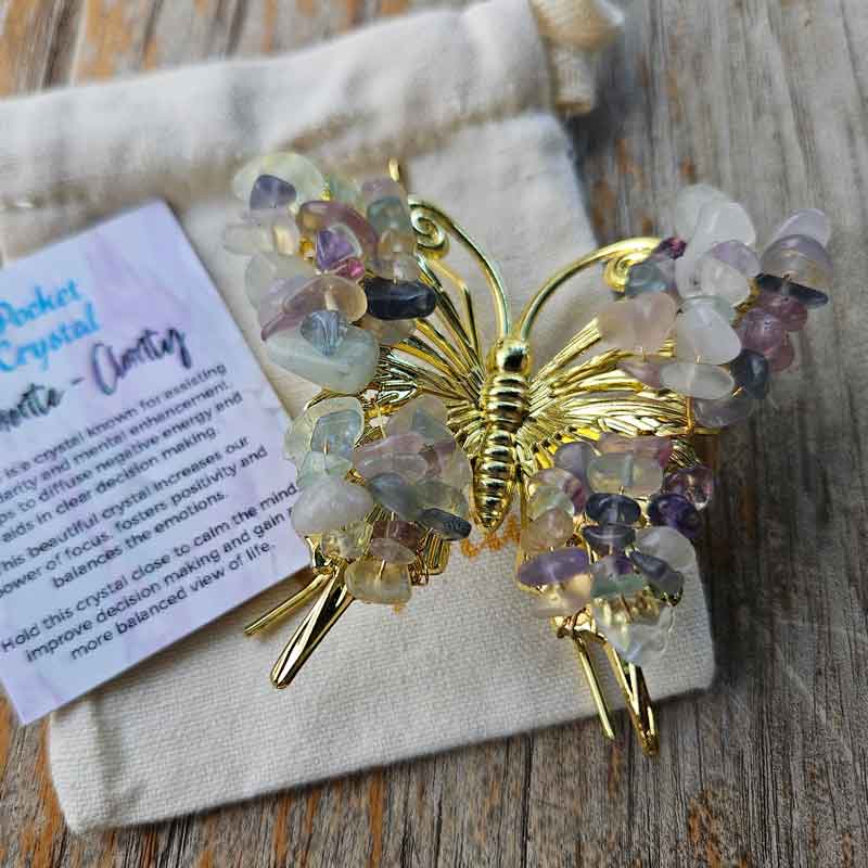 Fluorite Crystal & Metal Butterfly - Clarity