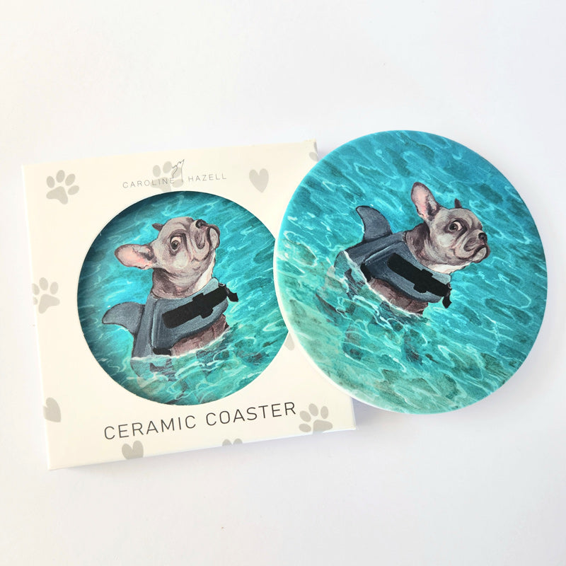 Beach Dogs Ceramic Coaster - Frenchie