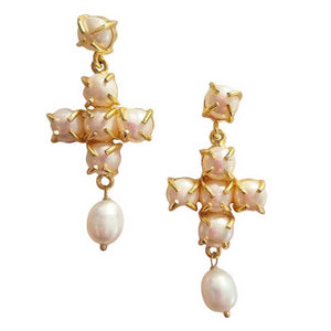 Freshwater Pearl Cross Stud Earrings by Zoda