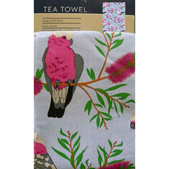 Pink & Grey Galah Tea Towel - 100% Cotton