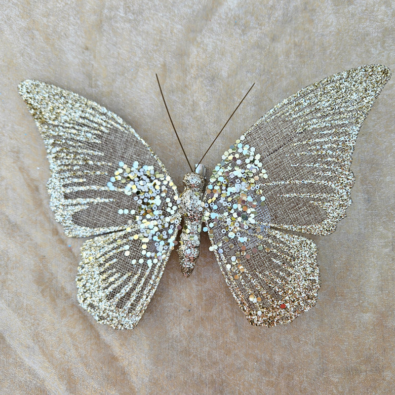 Butterfly Clip Fabric Ornament - Gold