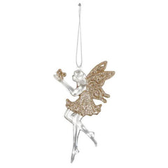 Hanging Sparkling Angel Fairy Christmas Ornament - Gold
