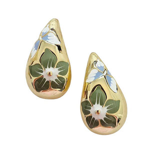 Floral Bloom Teardrop Earrings – Green & Gold By Zoda