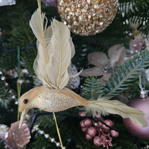 Hanging Bird Christmas Ornament - Small Gold