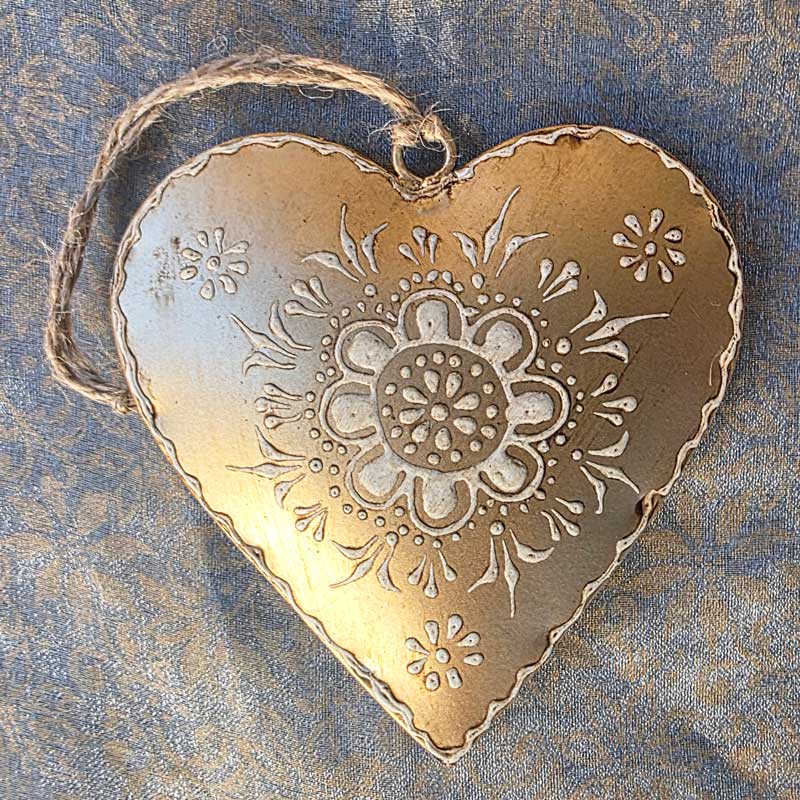 Gold Patterned Metal Heart Ornament