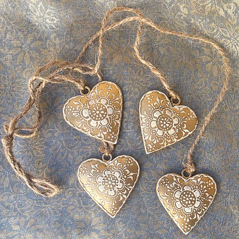 Mini Gold Metal Hearts on String