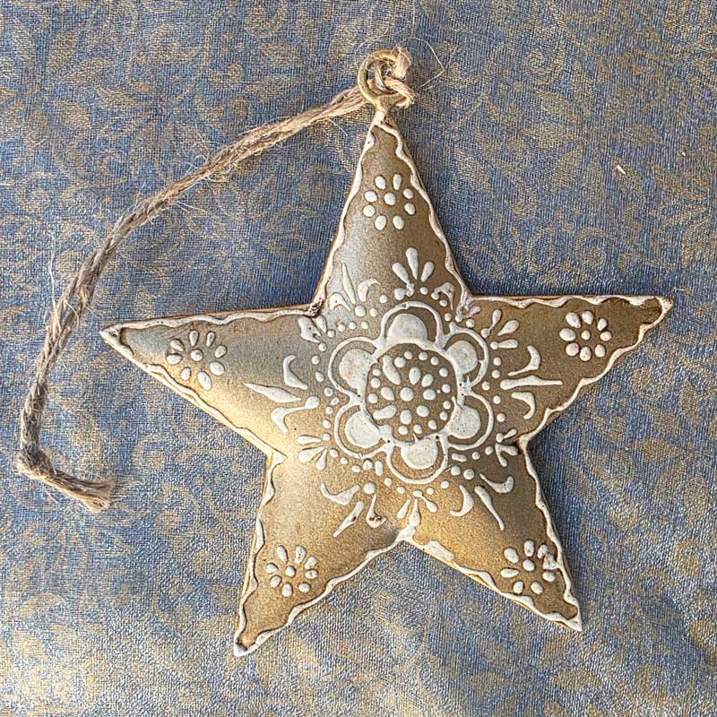 Gold Patterned Metal Star Ornament